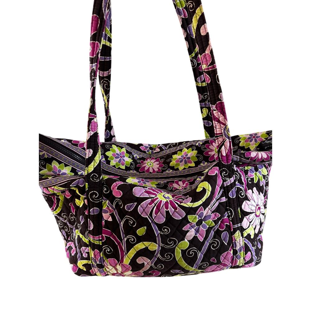 Vera Bradley quilted duffel bag green purple floral two handles weekender tote